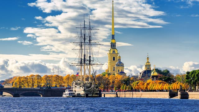 St Petersburg, Russia. Sailing ship anchored by the Peter and Paul Fortress.; Shutterstock ID 161765633; Your name (First / Last): Brana V; GL account no.: 65050; Netsuite department name: Online Editorial; Full Product or Project name including edition: destination page images