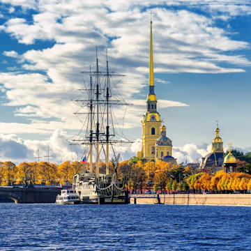 St Petersburg, Russia. Sailing ship anchored by the Peter and Paul Fortress.; Shutterstock ID 161765633; Your name (First / Last): Brana V; GL account no.: 65050; Netsuite department name: Online Editorial; Full Product or Project name including edition: destination page images