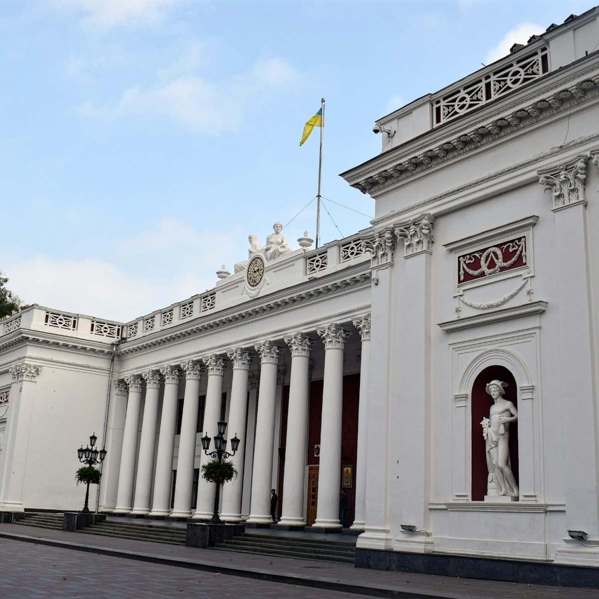 The colonnaded City Hall on Odesa's bul Prymorsky