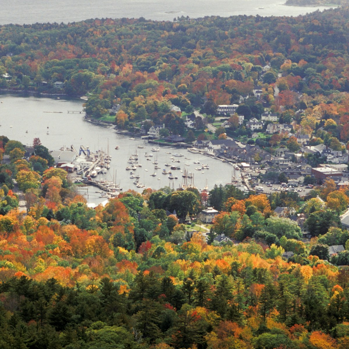 Maine, Camden Harbor, Camden Hills State Park, Penobscot Bay, View From Mount Batti. (Photo by: Jeff Greenberg/UIG via Getty Images)