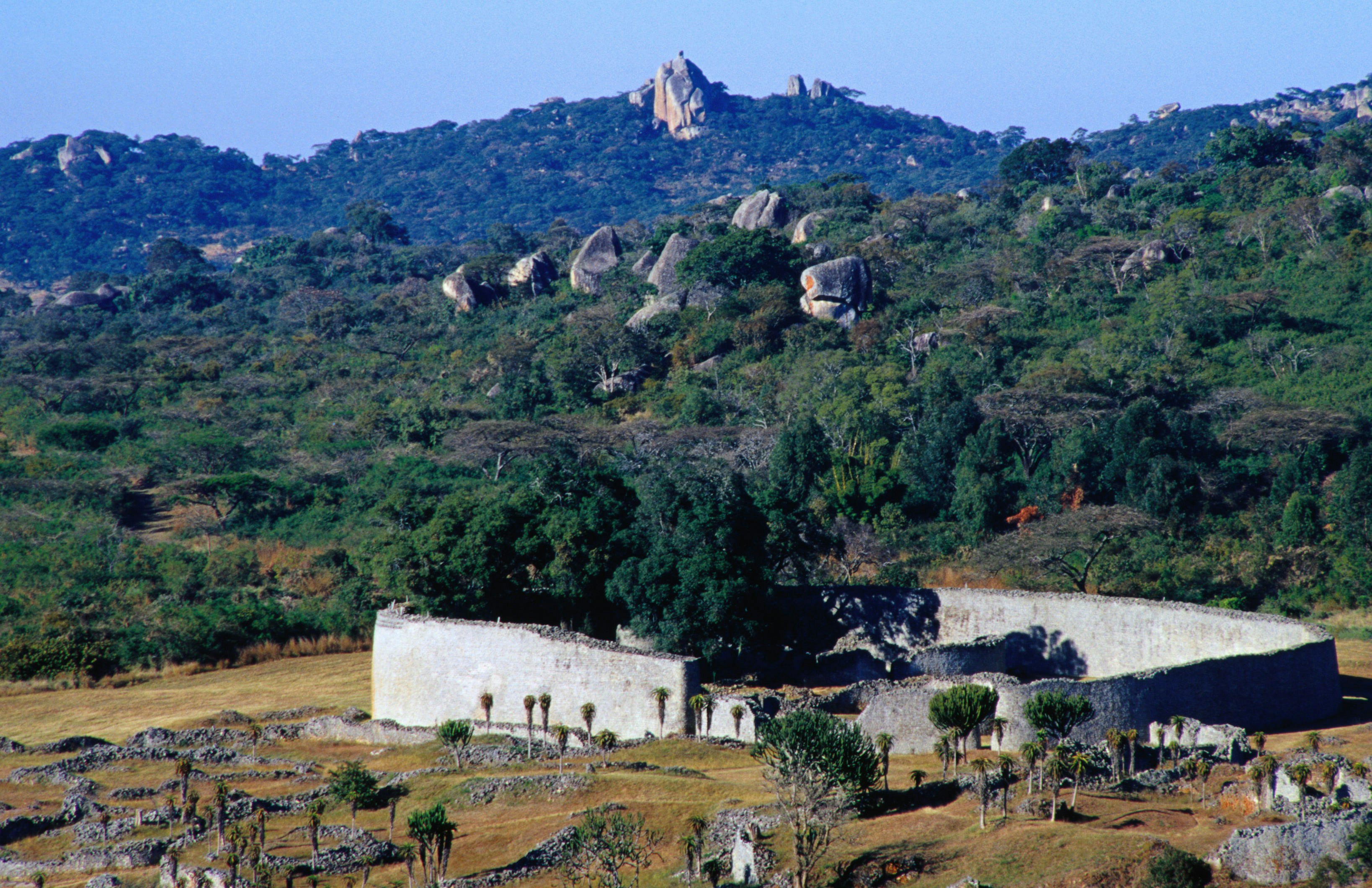 The Great Enclosure at the Great Zimbabwe National Monument, nearly 100 metres across and 255 metres in circumference, it's the largest ancient structure in Sub-Saharan Africa