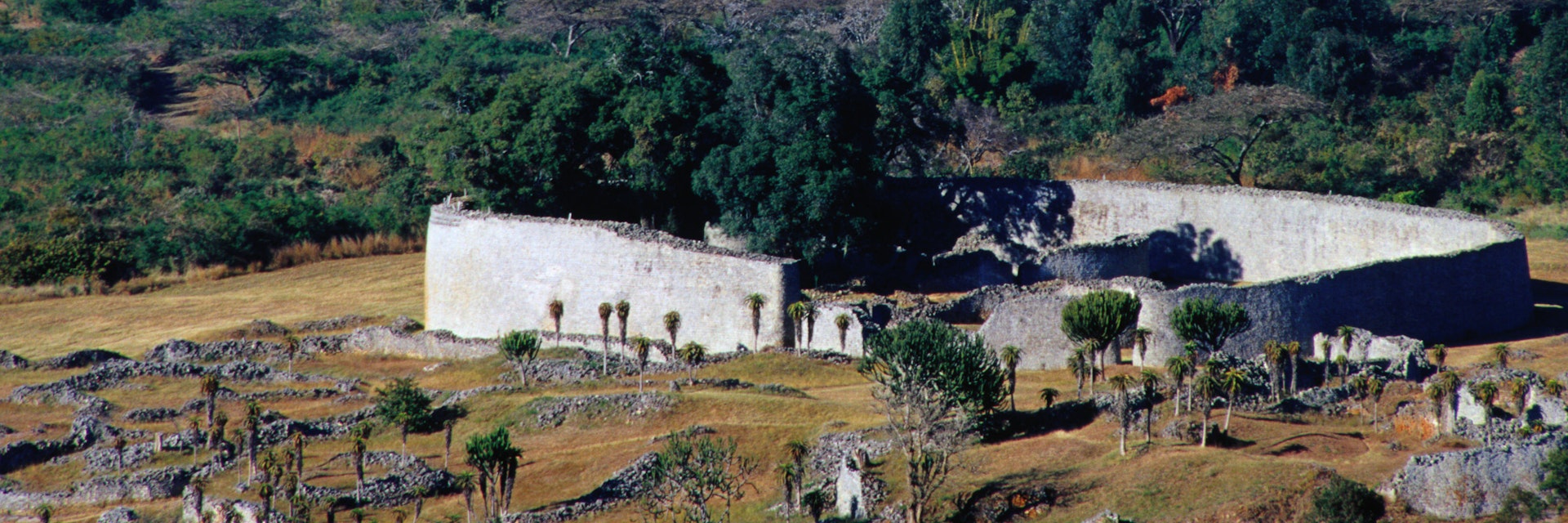 The Great Enclosure at the Great Zimbabwe National Monument, nearly 100 metres across and 255 metres in circumference, it's the largest ancient structure in Sub-Saharan Africa