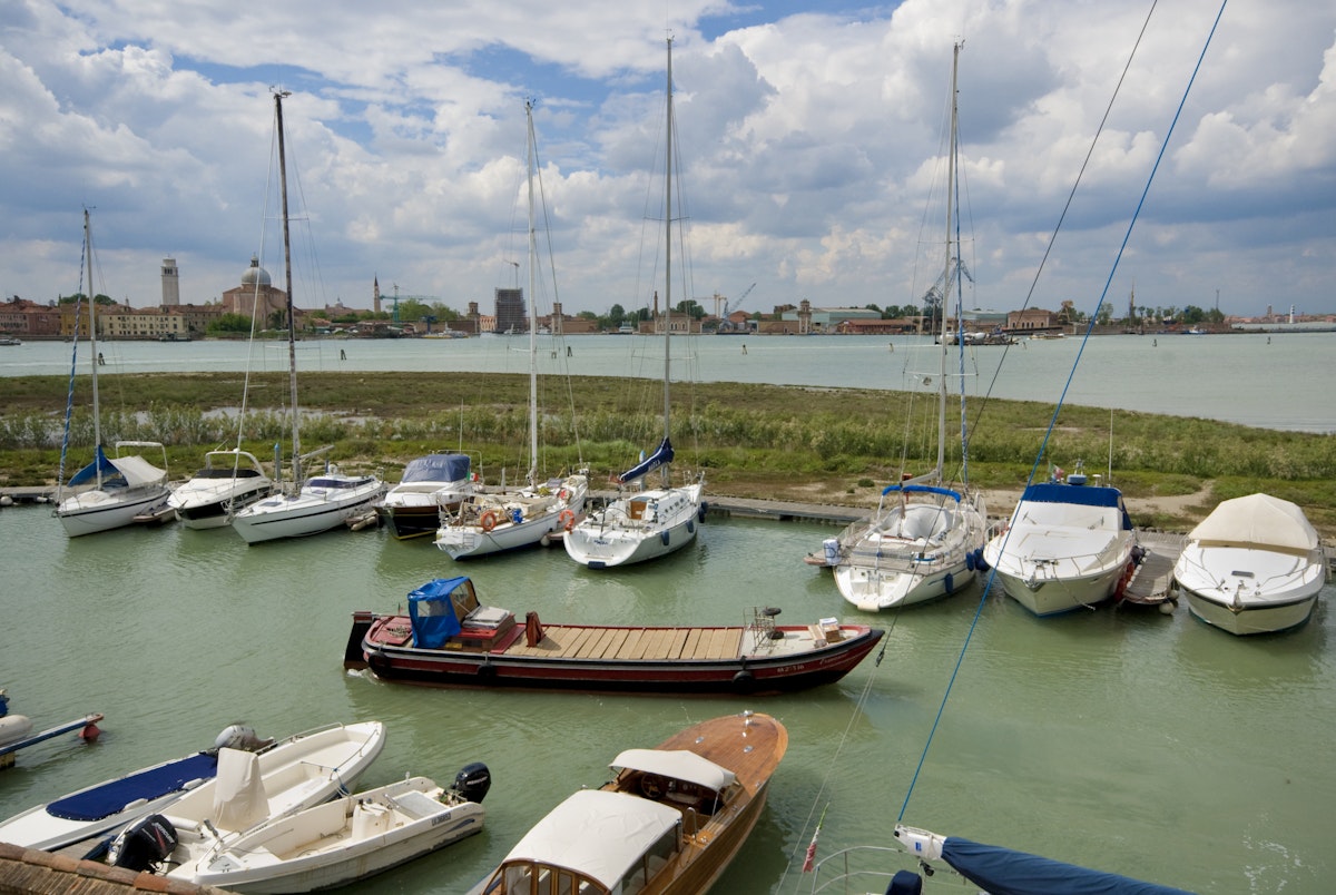 Italy, Venice, Certosa island, moored boats