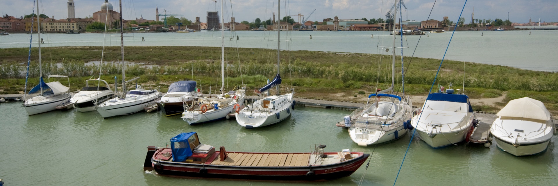 Italy, Venice, Certosa island, moored boats