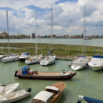 Italy, Venice, Certosa island, moored boats