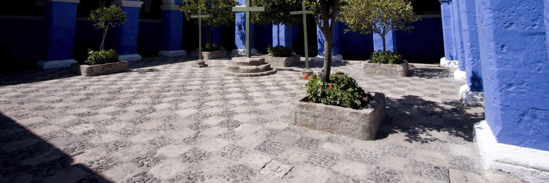 Crosses in courtyard of Cloister of Orange Trees in Monasterio de Santa Catalina (Santa Catalina Monastery), Arequipa, Peru