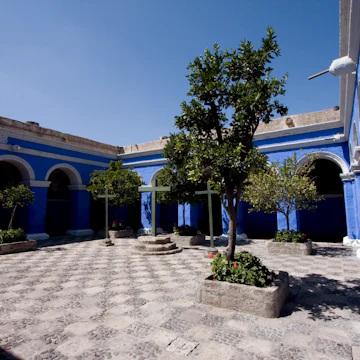 Crosses in courtyard of Cloister of Orange Trees in Monasterio de Santa Catalina (Santa Catalina Monastery), Arequipa, Peru