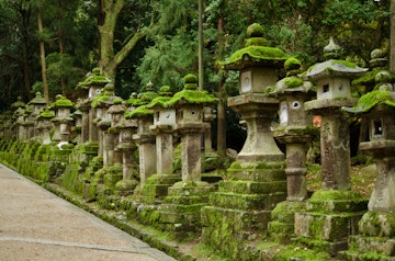 Typical japanese stone lanterns in Nara, Japan