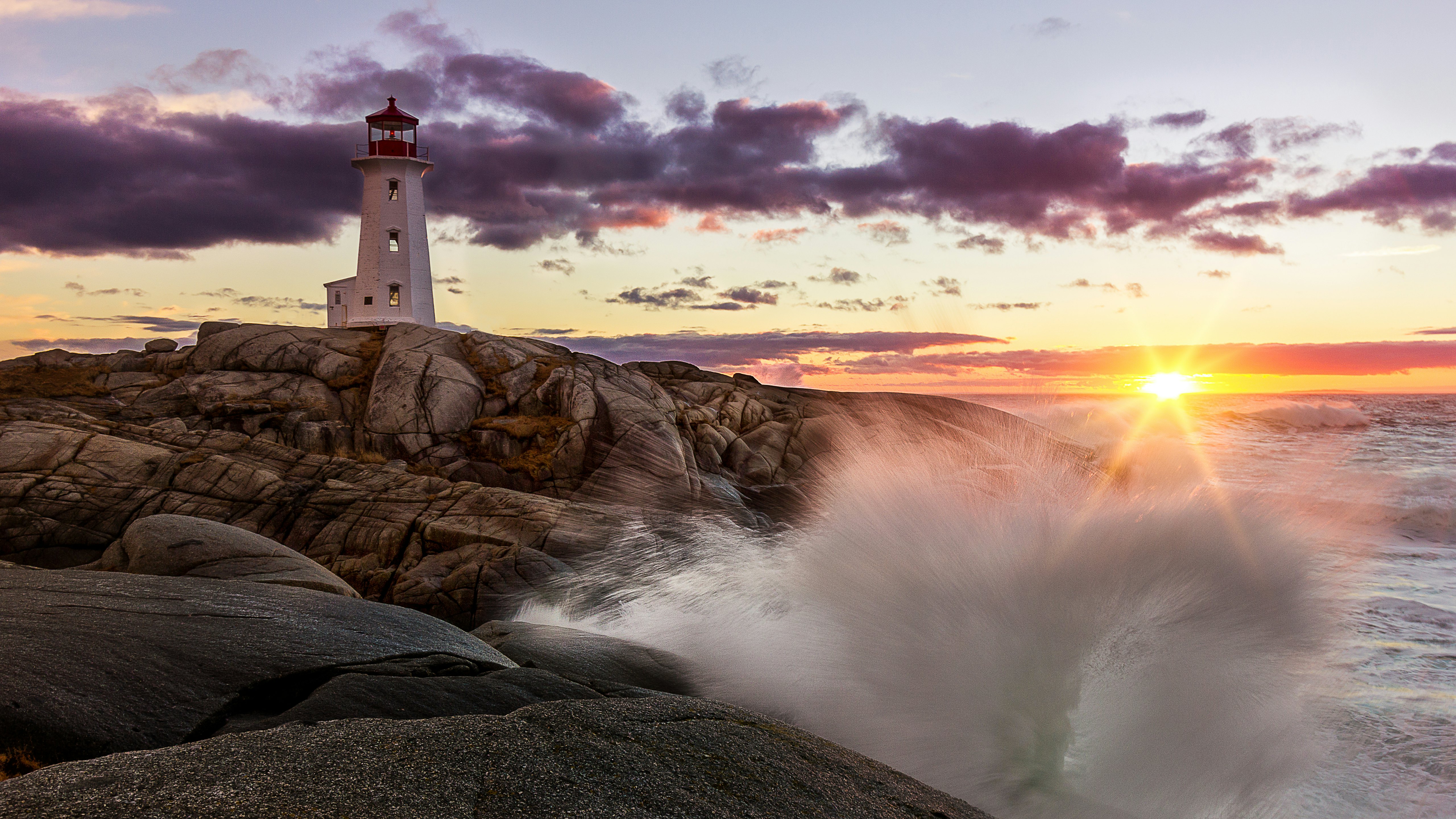 Sunset at Peggys Cove after a violent wind storm the previous day