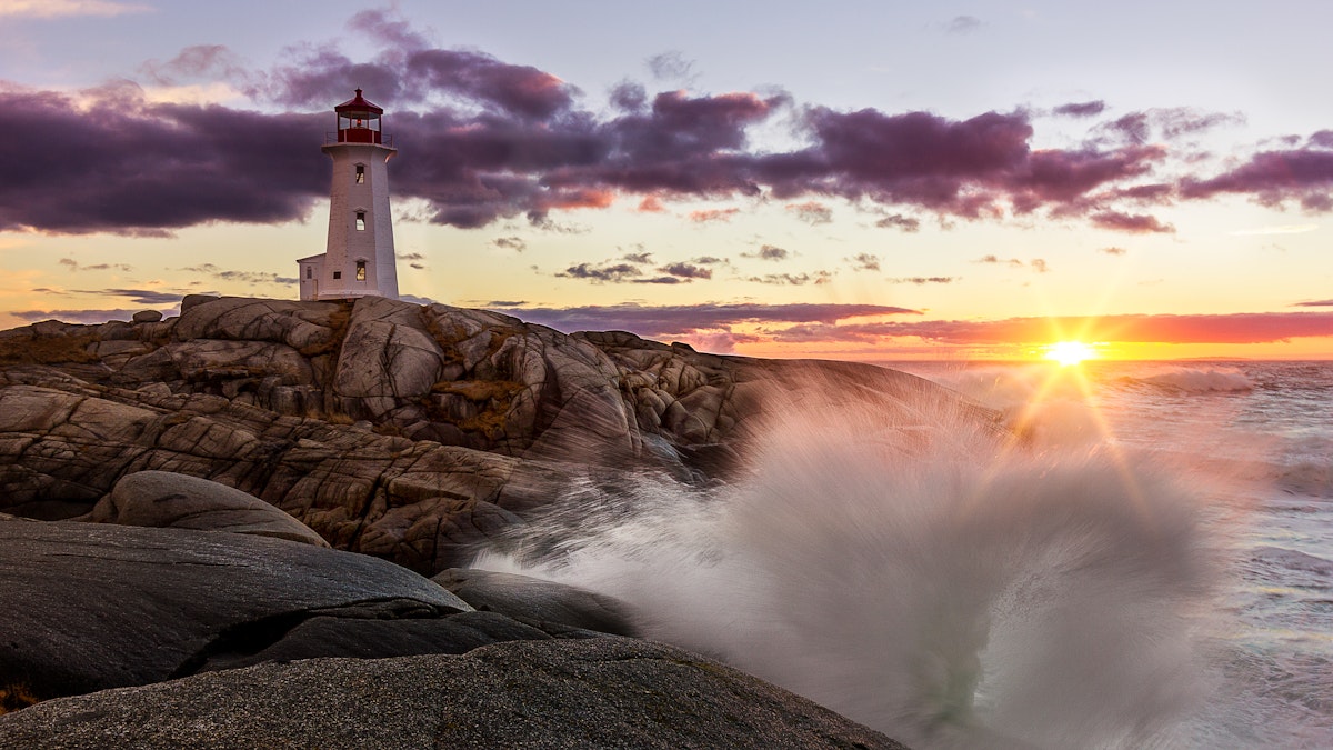 Sunset at Peggys Cove after a violent wind storm the previous day