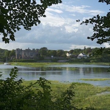 Laugharne Castle seen from path of Dylan Thomas Birthday Walk.