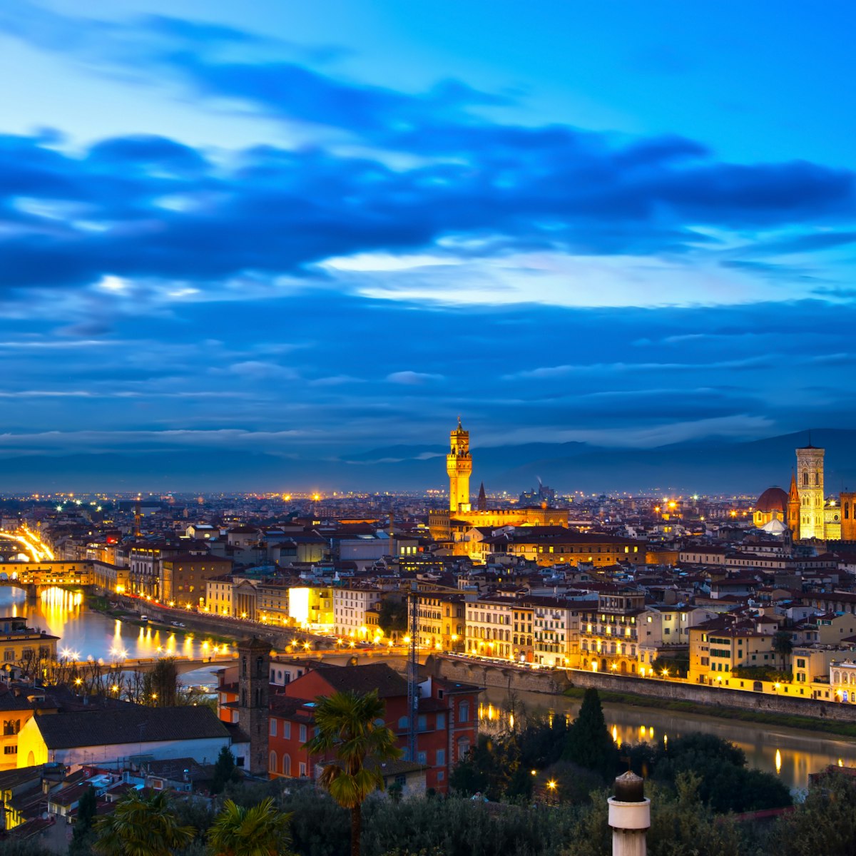 500px Photo ID: 139870999 - Florence or Firenze sunset aerial cityscape. Panorama view from Michelangelo park square. From left Palazzo Vecchio and Duomo Cathedral. Italy