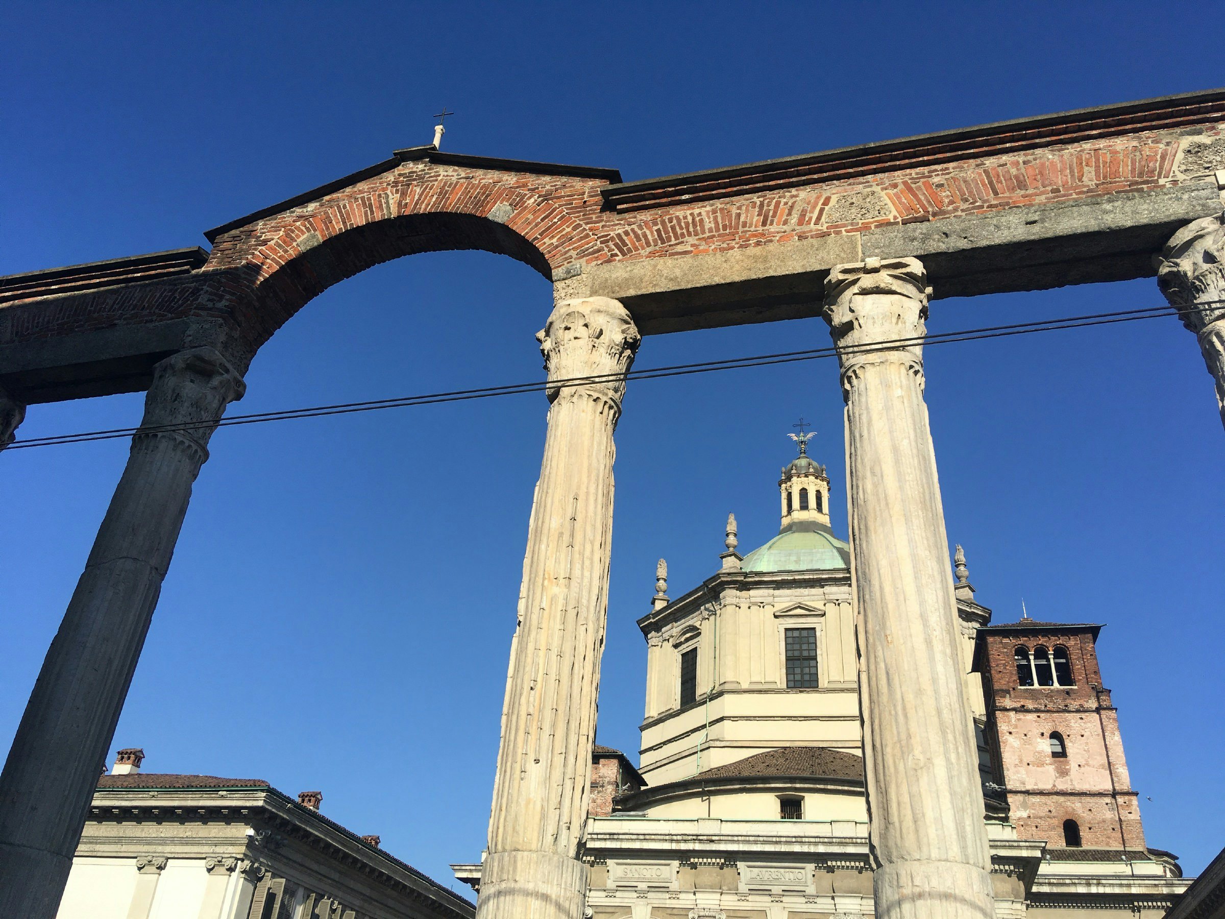 San Lorenzo Columns seen from below.