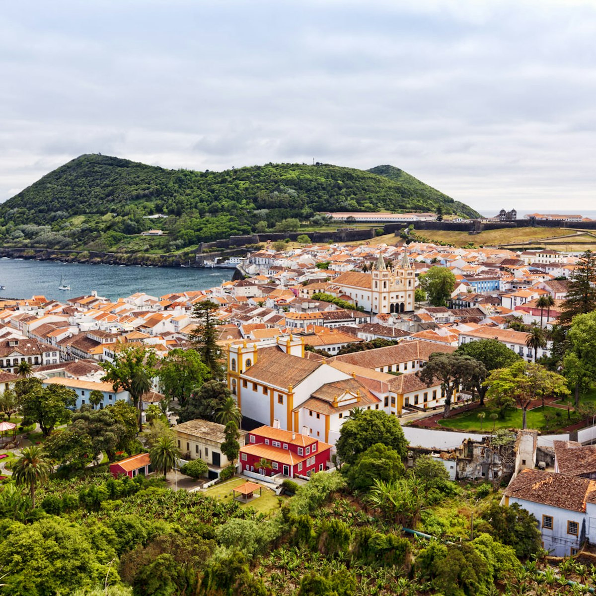 View of the city of Angra do Heroismo with Mount Brazil on Terceira Island; Shutterstock ID 146612801; Your name (First / Last): James Kay; GL account no.: 65050; Netsuite department name: Online Editorial; Full Product or Project name including edition: Azores destination page highlights