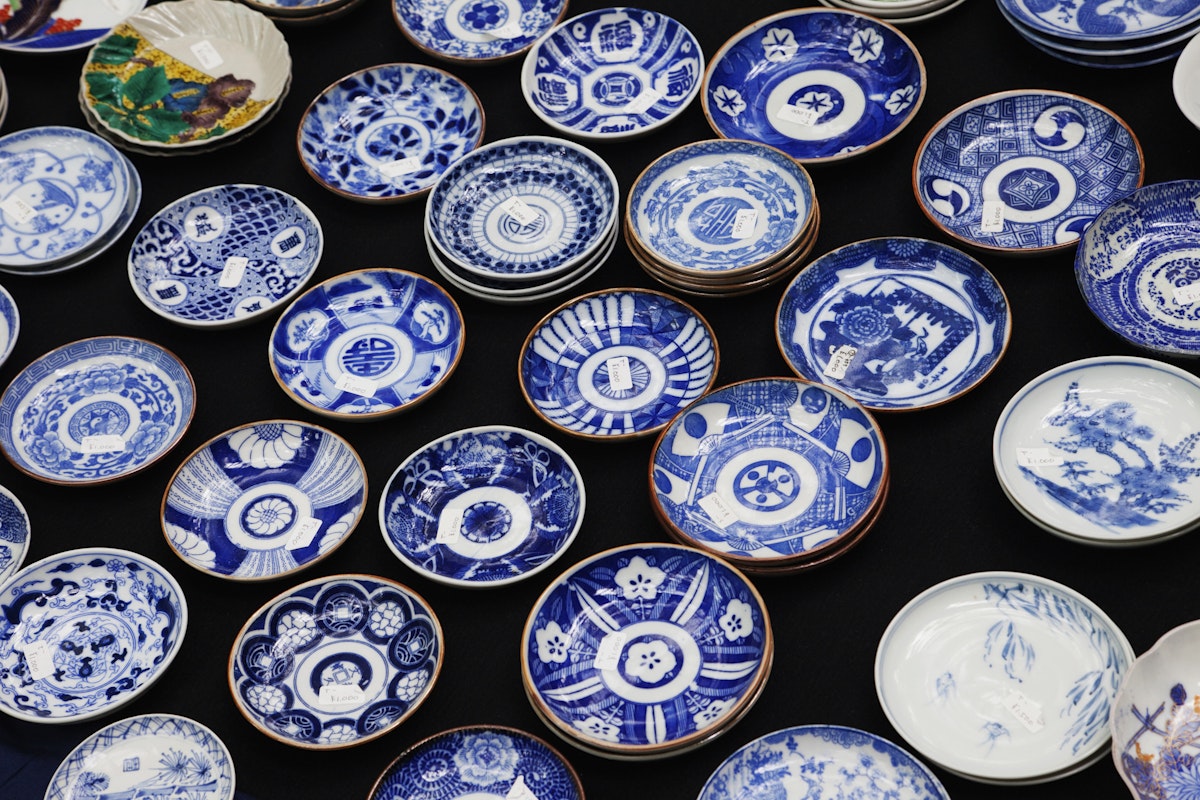 Pottery Display at the Oedo Monthly Antique Market at the Tokyo International Forum Building, Japan, Yurakucho,