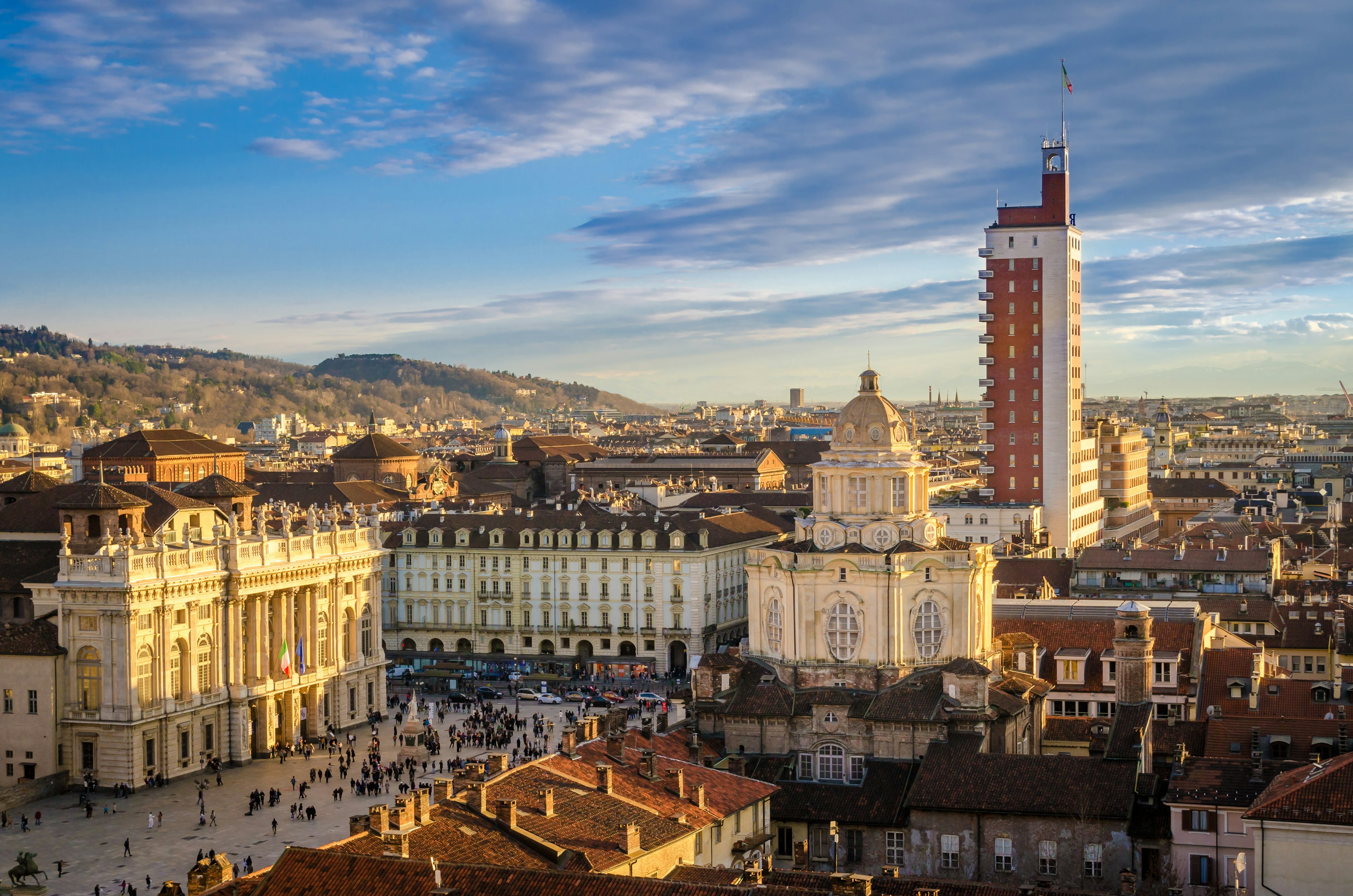 Turin (Torino), panorama on Piazza Castello from the Cathedral bell tower