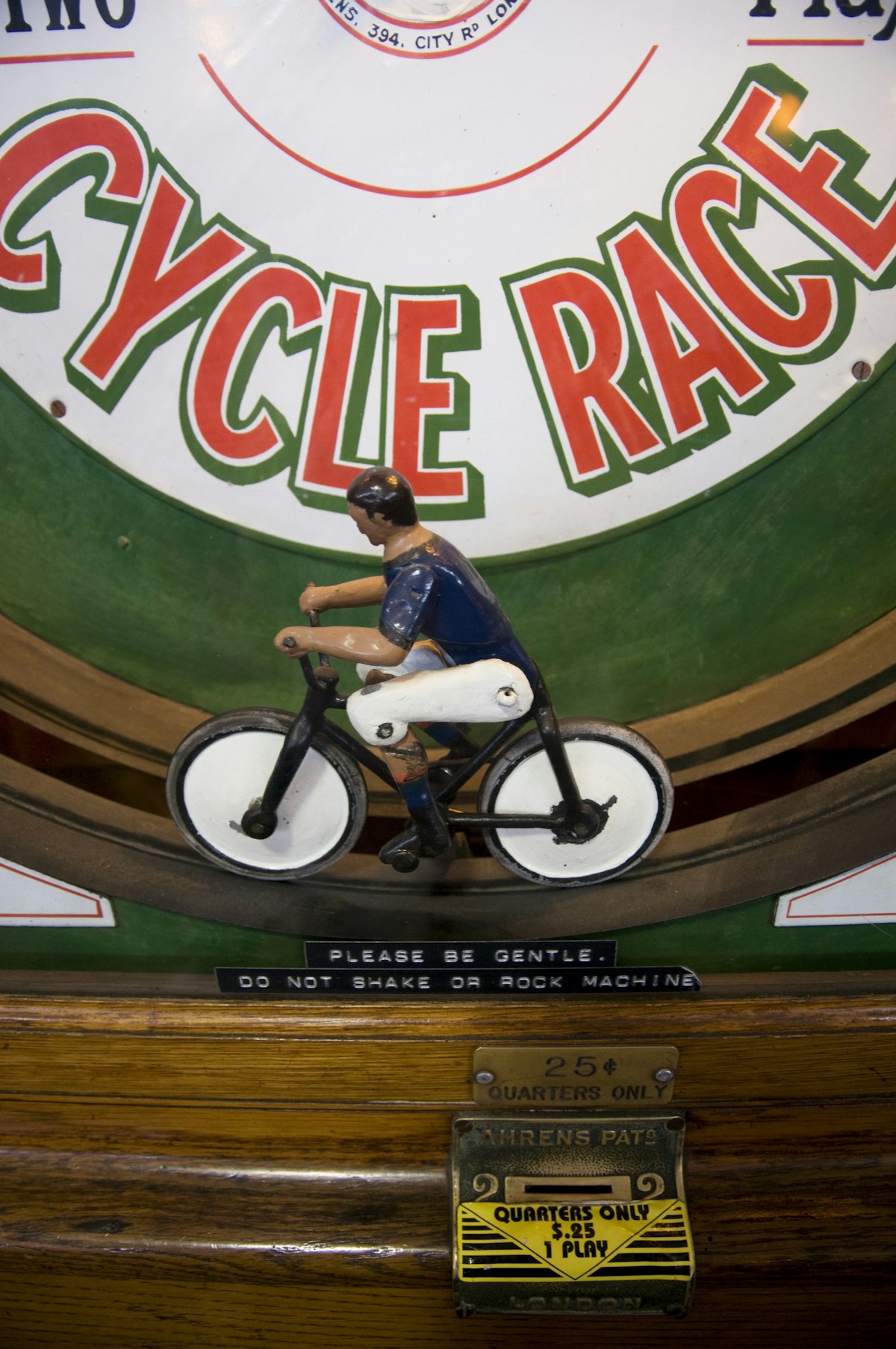 Cycle race at Musee Mecanique, housing collections of mechanically operated musical instruments and antique arcade machines.