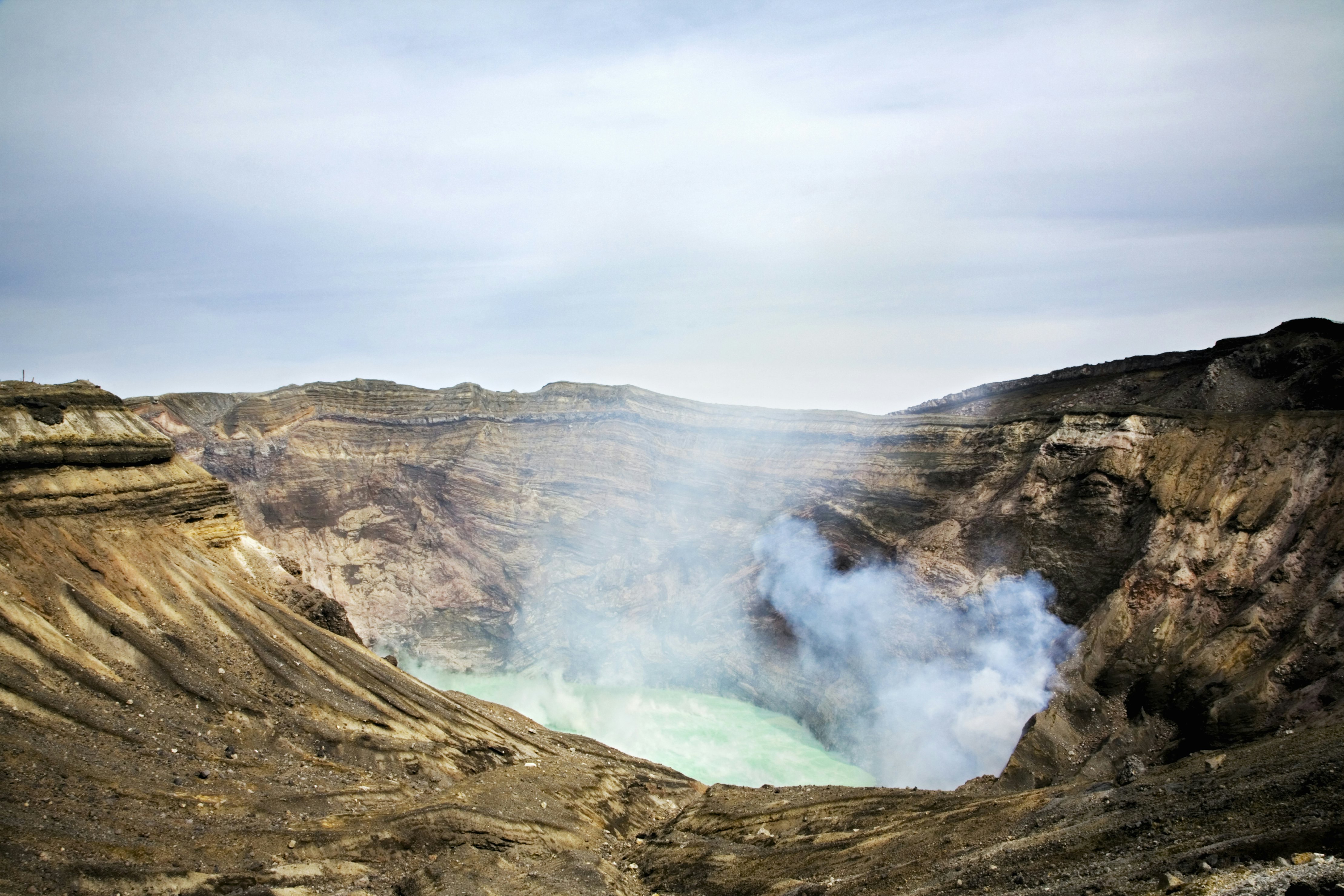 View of Nakadake crater on Mt. Aso in Kumamoto.