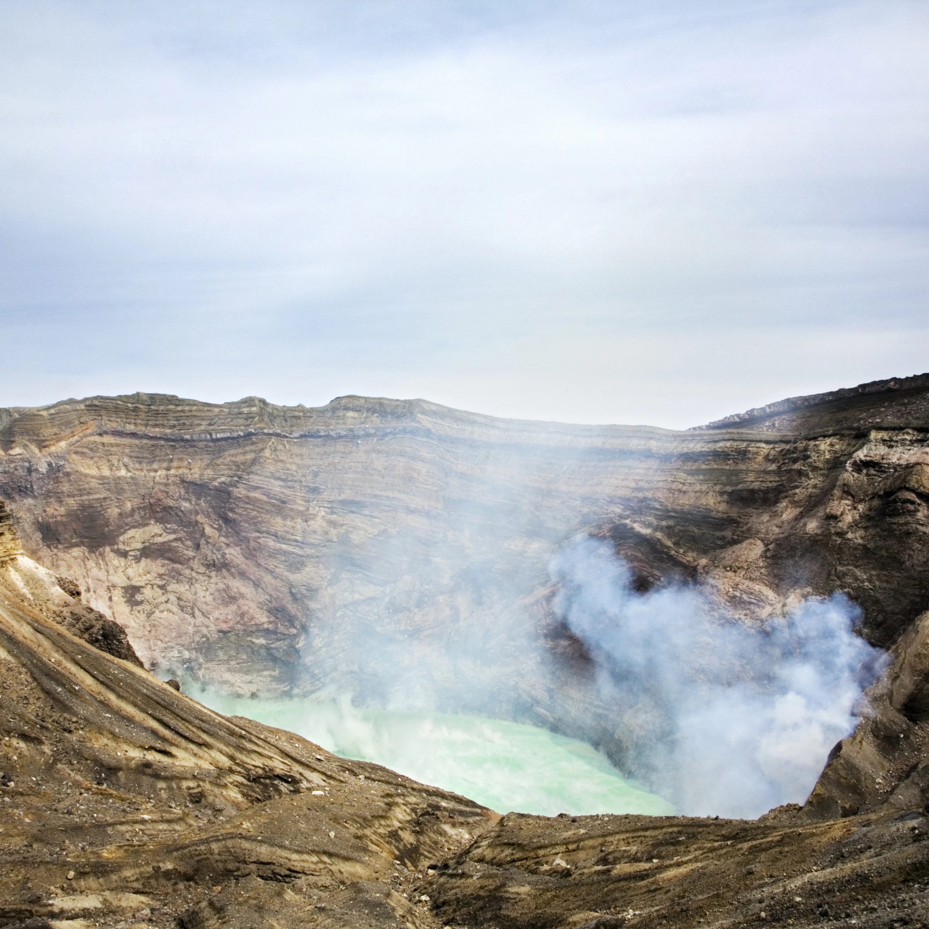 View of Nakadake crater on Mt. Aso in Kumamoto.