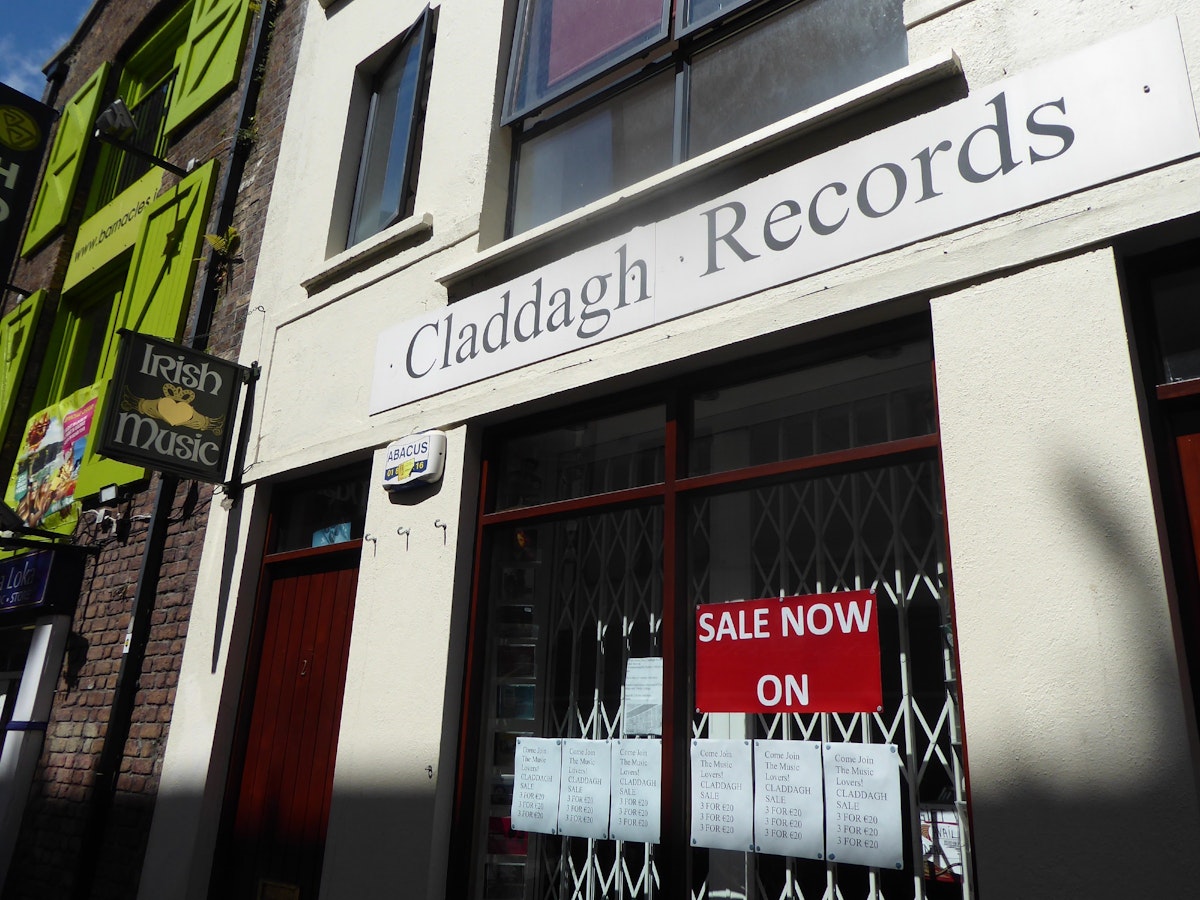 A close-up of Claddagh Records sign, Temple Bar