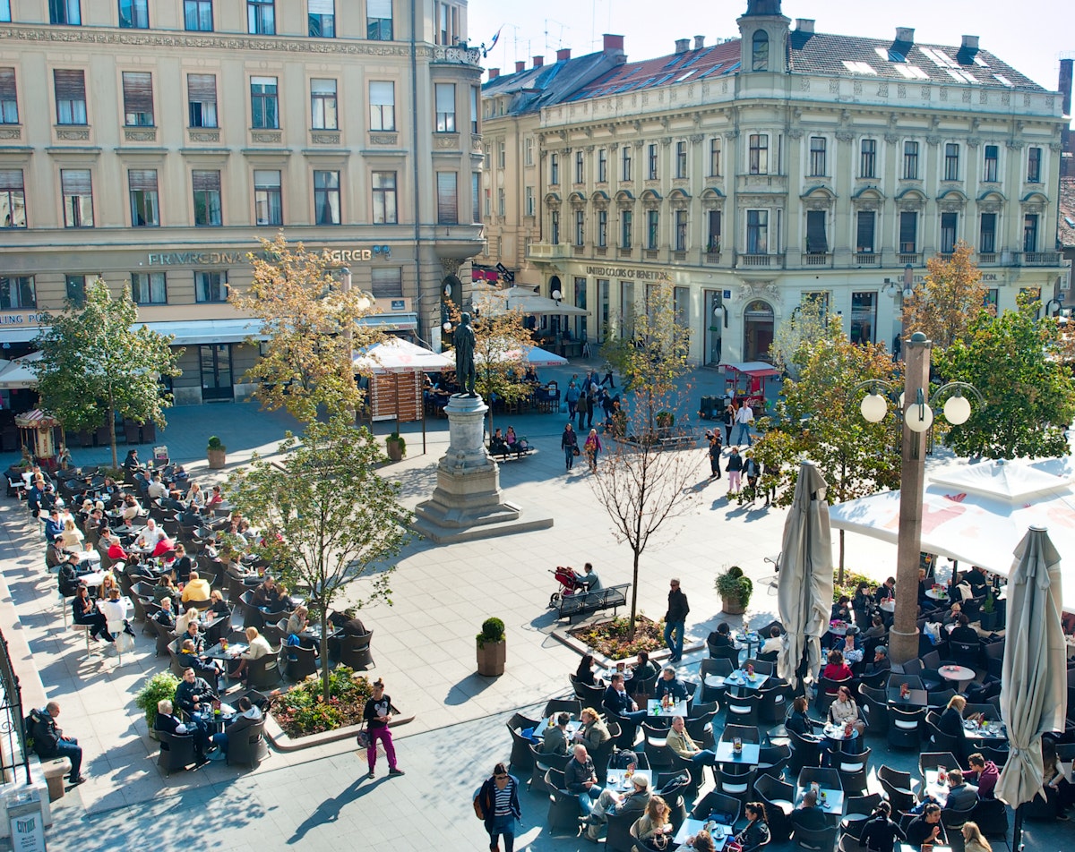 ZAGREB, CROATIA - OCTOBER 02, 2013: People at Petar Preradovic Square in Zagreb. Zagreb is the capital and the largest city of the Republic of Croatia; Shutterstock ID 189946175; Your name (First / Last): Lauren Gillmore; GL account no.: 56530; Netsuite department name: online-design; Full Product or Project name including edition: 65050/ Online Design/ Lauren Gillmore/ POI
