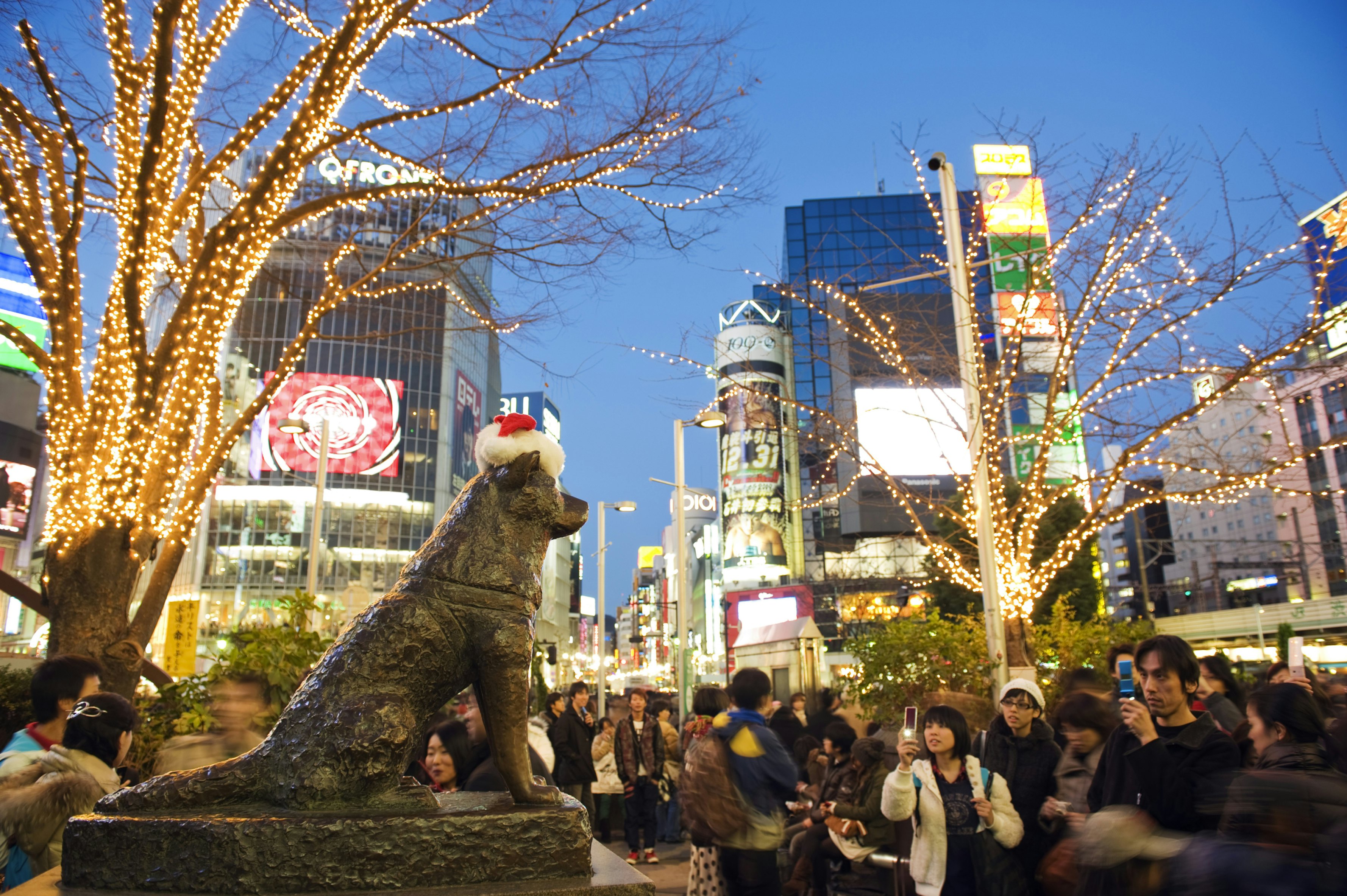 Asia, Japan, Tokyo, Shibuya ward, Hachiko dog meeting point, Christmas lights