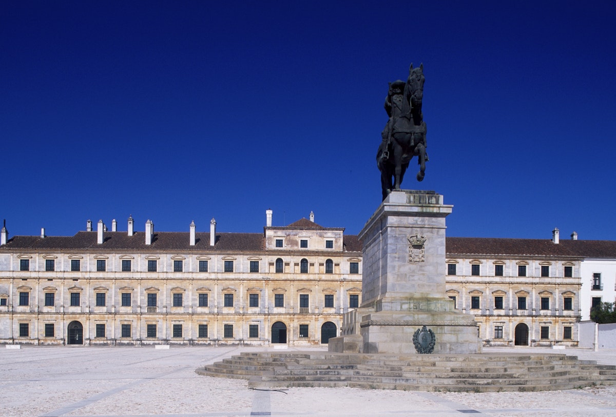 The equestrian statue of Joao IV and Palace Square (Terreiro Do Paco) of the Ducal Palace of Vila Vicosa (Paco Ducal). Portugal, 17th century.