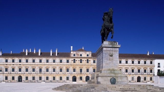 The equestrian statue of Joao IV and Palace Square (Terreiro Do Paco) of the Ducal Palace of Vila Vicosa (Paco Ducal). Portugal, 17th century.