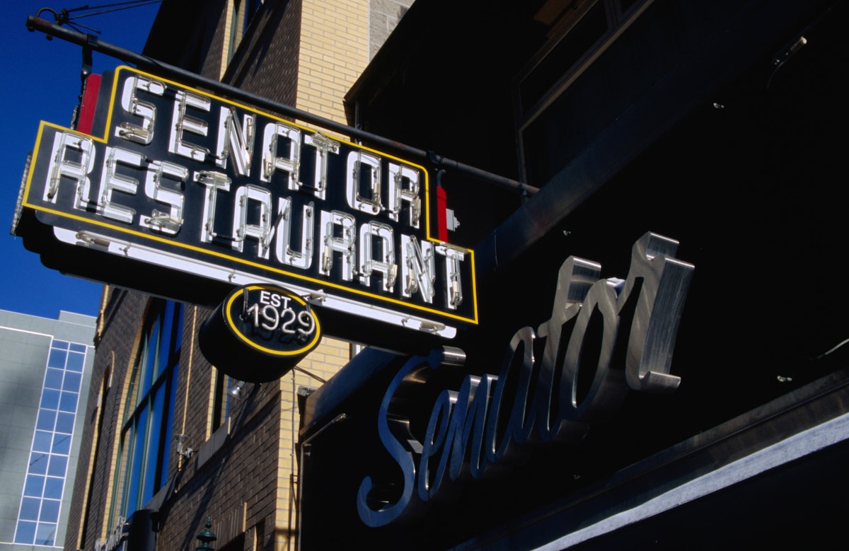 Sign of Senator Restaurant.