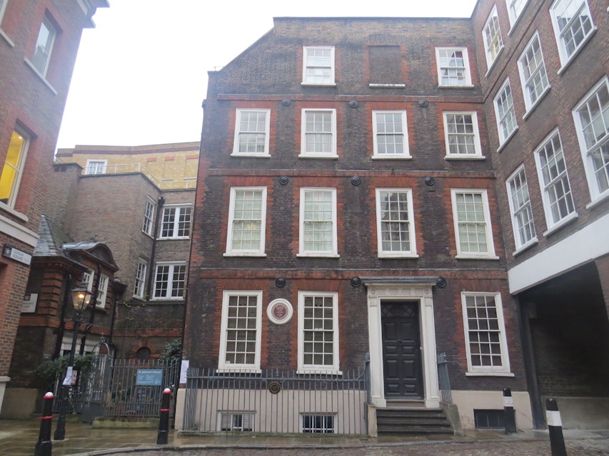 The outside of Dr Johnson's House in Gough Square near Fleet Street