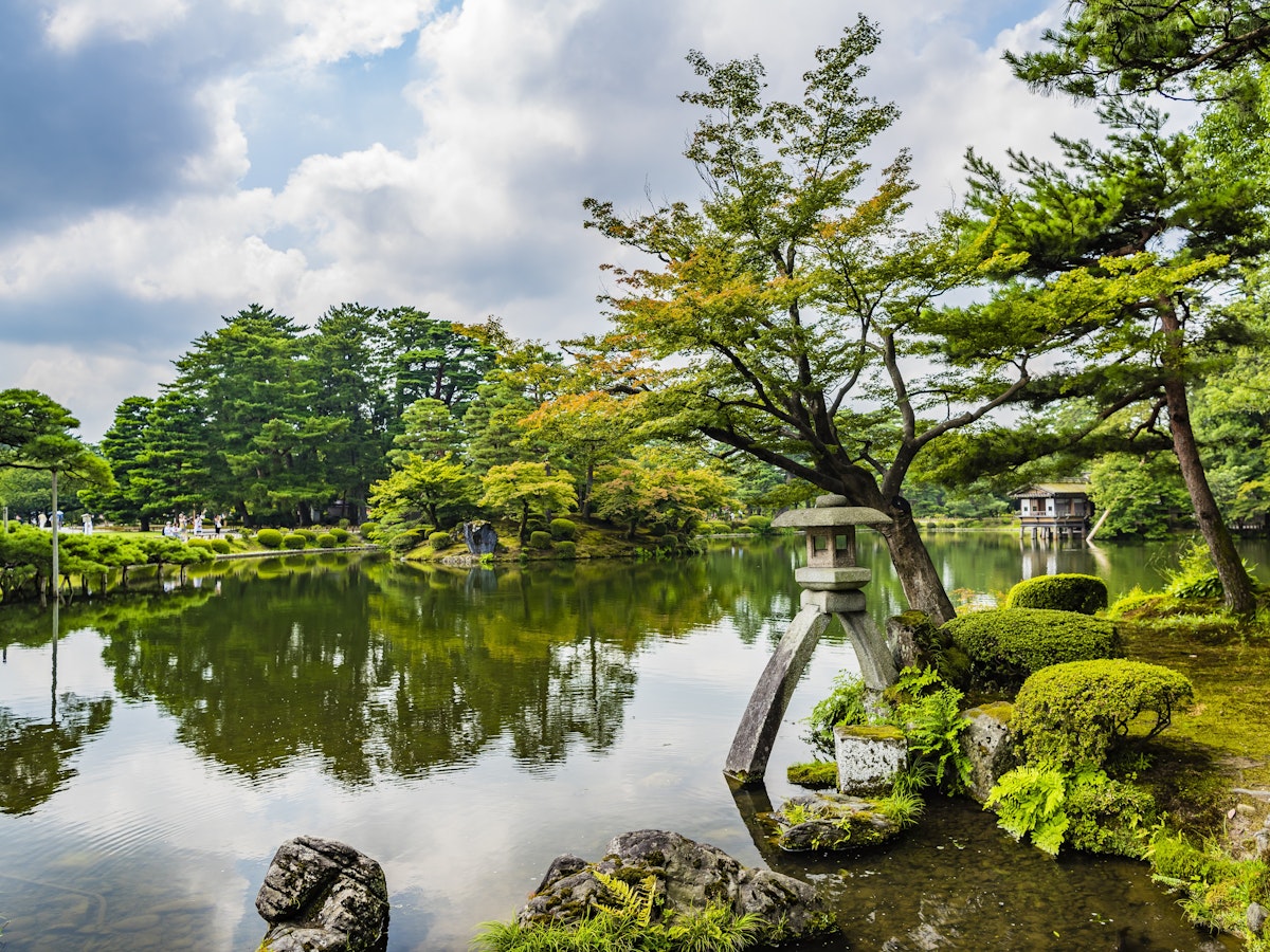 KANAZAWA, JAPAN - JUL 31 2016: Kenroku-en located in Kanazawa, Ishikawa, Japan, is an old private garden. Along with Kairaku-en and Koraku-en, Kenroku-en is one of the Three Great Gardens of Japan.
