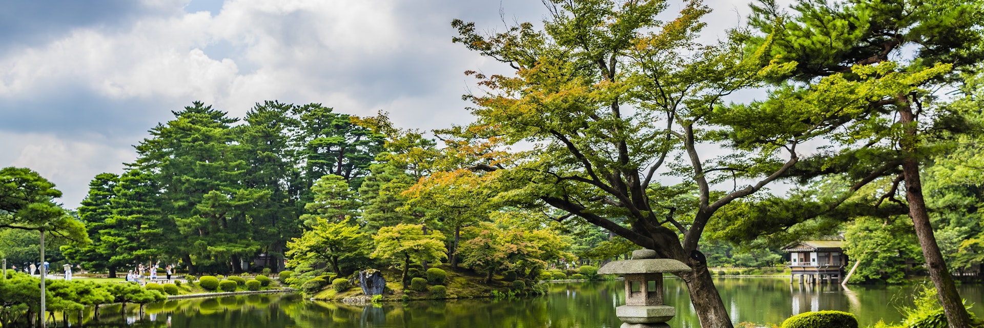 KANAZAWA, JAPAN - JUL 31 2016: Kenroku-en located in Kanazawa, Ishikawa, Japan, is an old private garden. Along with Kairaku-en and Koraku-en, Kenroku-en is one of the Three Great Gardens of Japan.