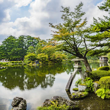 KANAZAWA, JAPAN - JUL 31 2016: Kenroku-en located in Kanazawa, Ishikawa, Japan, is an old private garden. Along with Kairaku-en and Koraku-en, Kenroku-en is one of the Three Great Gardens of Japan.