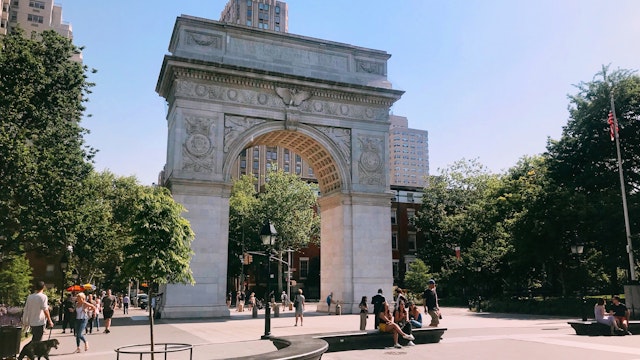 Washington Square Park is a favorite summer spot for locals