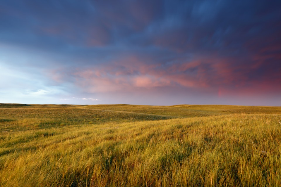 Sunset light on the Canadian Prairies in Saskatchewan, Canada