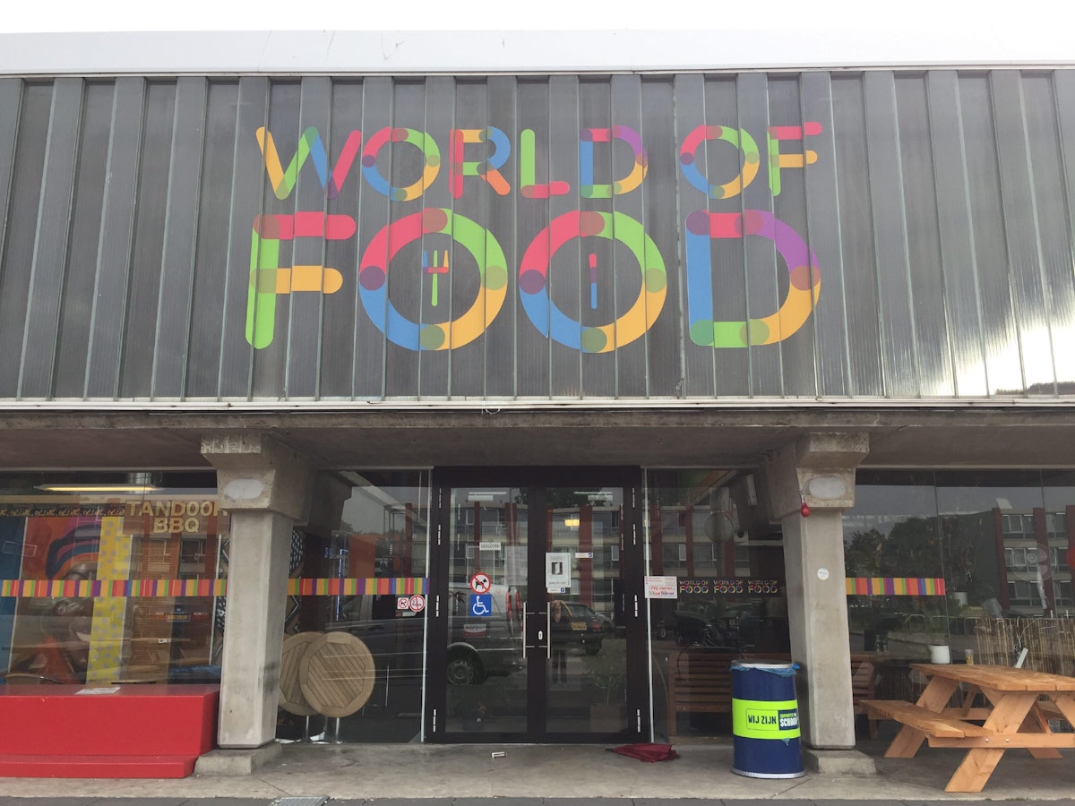 World of Food is a parking garage turned street food venue in Amsterdam's Bijlmer neighbourhood