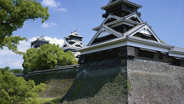 Japan, Kumamoto Prefecture, Kumamoto Castle, low angle view