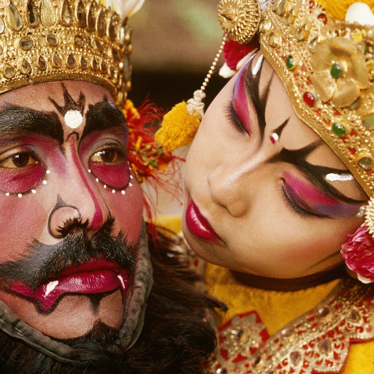 Indonesia, Bali, Kecak dancers in ceremonial dress and make up