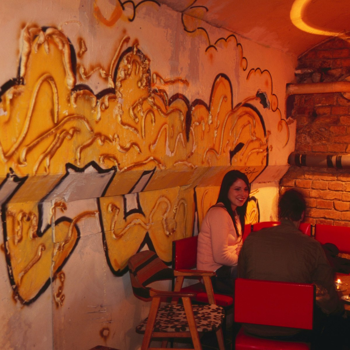 Guests and graffiti at Vittula Club.