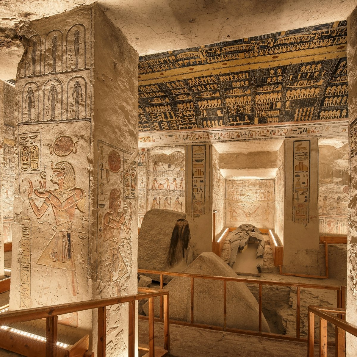 LUXOR, EGYPT - FEBRUARY 5 2016 - Unique shot of the Ramesses VI tomb in Valley of the Kings. Obtaining permission for taking images there is painstaking but worth it.; Shutterstock ID 467883101; Your name (First / Last): Lauren Keith; GL account no.: 65050; Netsuite department name: Online Editorial; Full Product or Project name including edition: Luxor Guides app update
