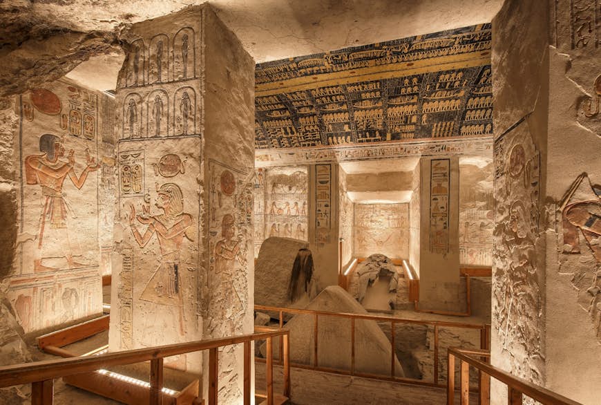 Unique interior shot of the Ramesses VI tomb in Valley of the Kings, Luxor Egypt