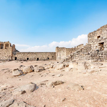 Qasr Azraq in present-day eastern Jordan. It is located about 100 km east of Amman. Qasr Azraq is one of the desert castles in Jordan and is known as Qasr Al Azraq.; Shutterstock ID 300918770; Your name (First / Last): Lauren Keith; GL account no.: 65050; Netsuite department name: Content Asset; Full Product or Project name including edition: Jordan 2017