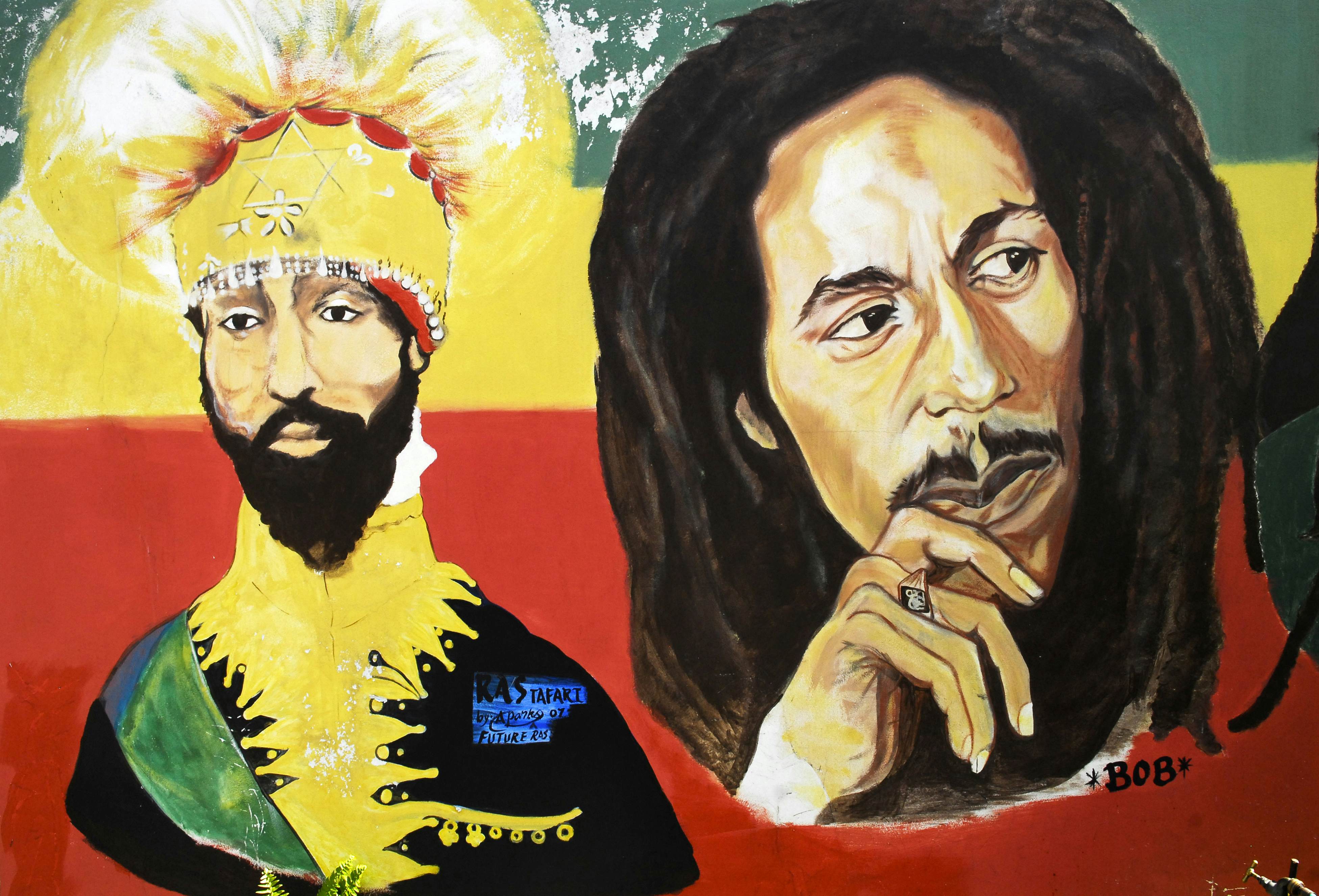 Detail of mural at Bob Marley Museum.