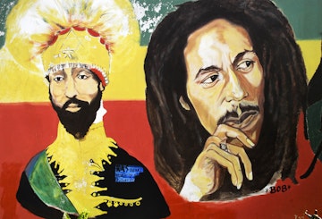 Detail of mural at Bob Marley Museum.