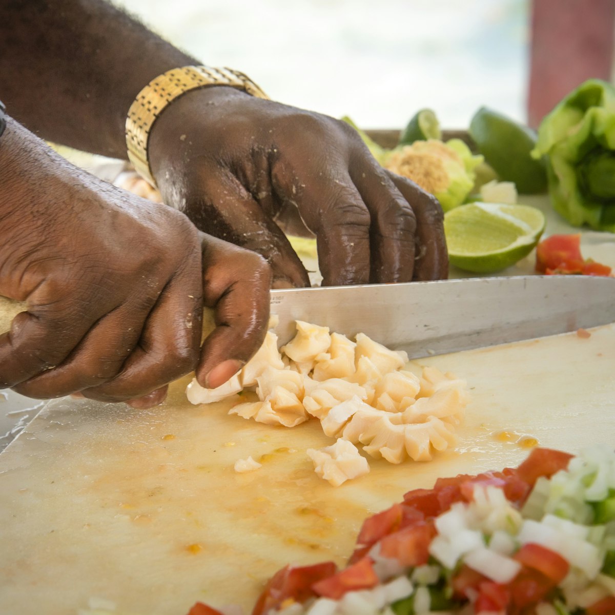 Making conch salad on the street