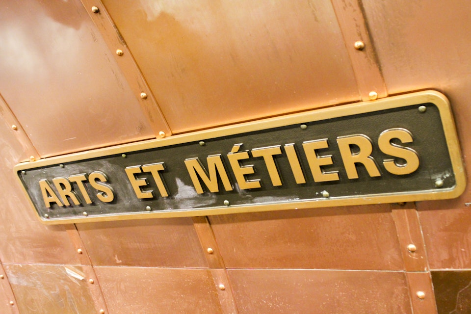 PARIS, FRANCE - SEPTEMBER 16, 2013: Detail from the Arts et Metiers metro station in Paris at September 15 2013.Station was redesigned in 1994 in a reminiscent of science fiction works of Jules Verne.; Shutterstock ID 407355013; Your name (First / Last): Lauren Gillmore; GL account no.: 56530; Netsuite department name: Online-Design; Full Product or Project name including edition: 65050/ Online Design /LaurenGillmore/POI