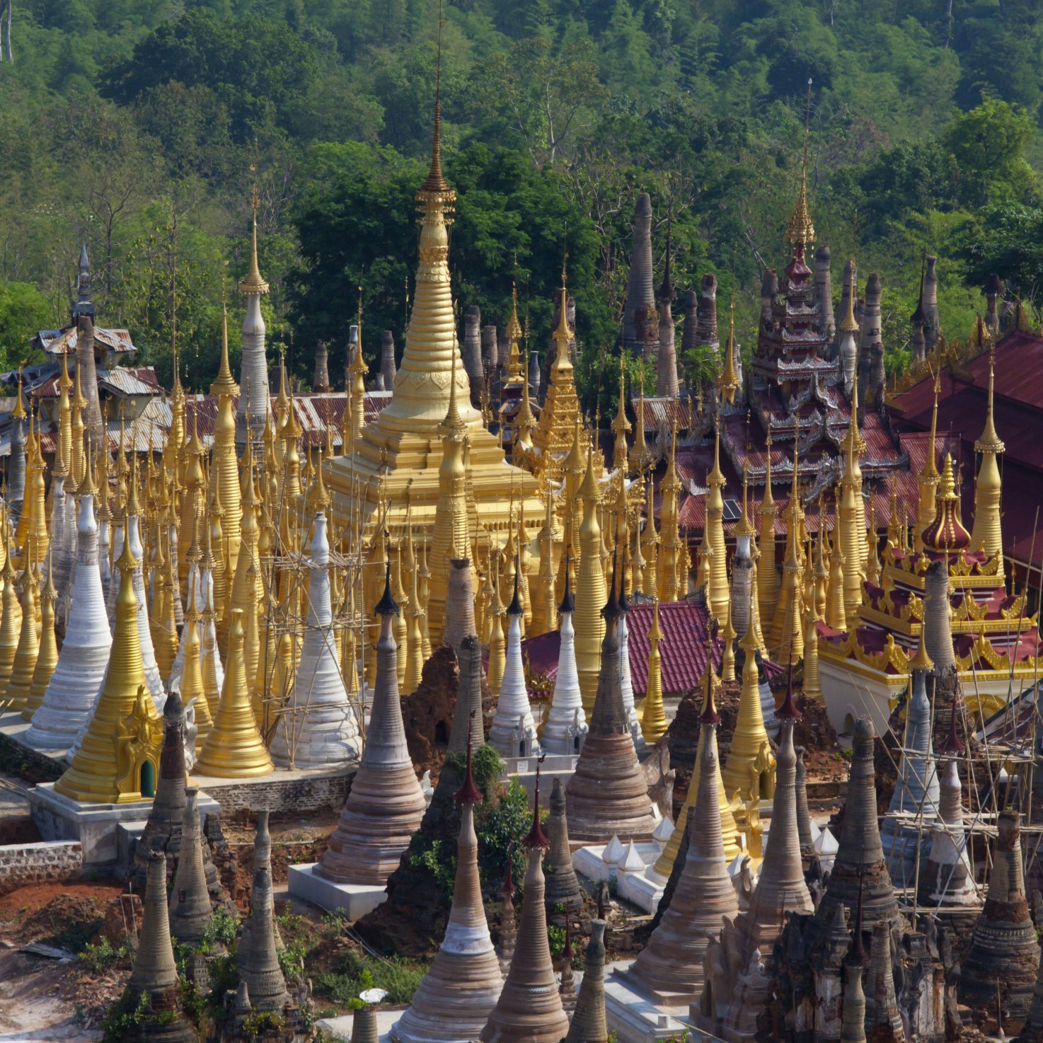 Nyaung Ohak And Shwe Inn Thein Are Located At Indein And Consist of Ancient And Recently Built Buddhist Shrines, Inle Lake, Myanmar
