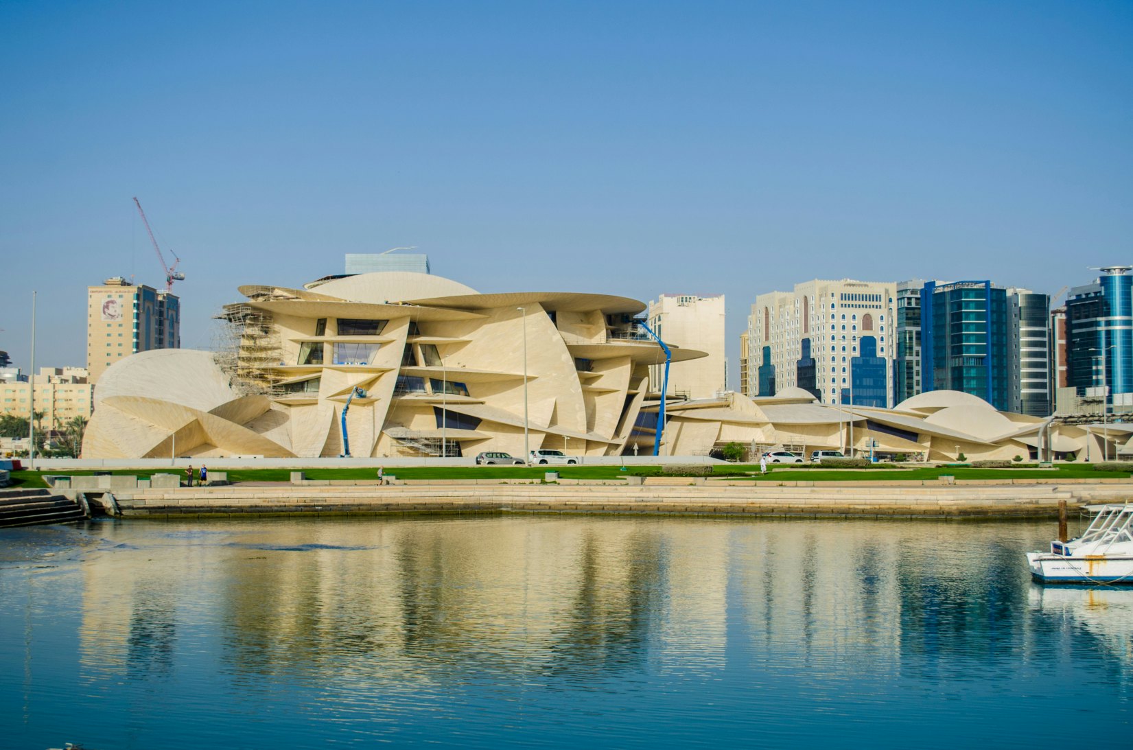 DOHA, QATAR - FEBRUARY 10 - 2018: New Qatar National Museum Construction Site. in Cornish in Doha, Qatar, Middle-East.; Shutterstock ID 1047832888; Your name (First / Last): Lauren Keith; GL account no.: 65050; Netsuite department name: Online Editorial; Full Product or Project name including edition: Destination page image update
