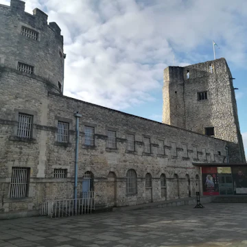 Outside the castle walls, Oxford Castle.