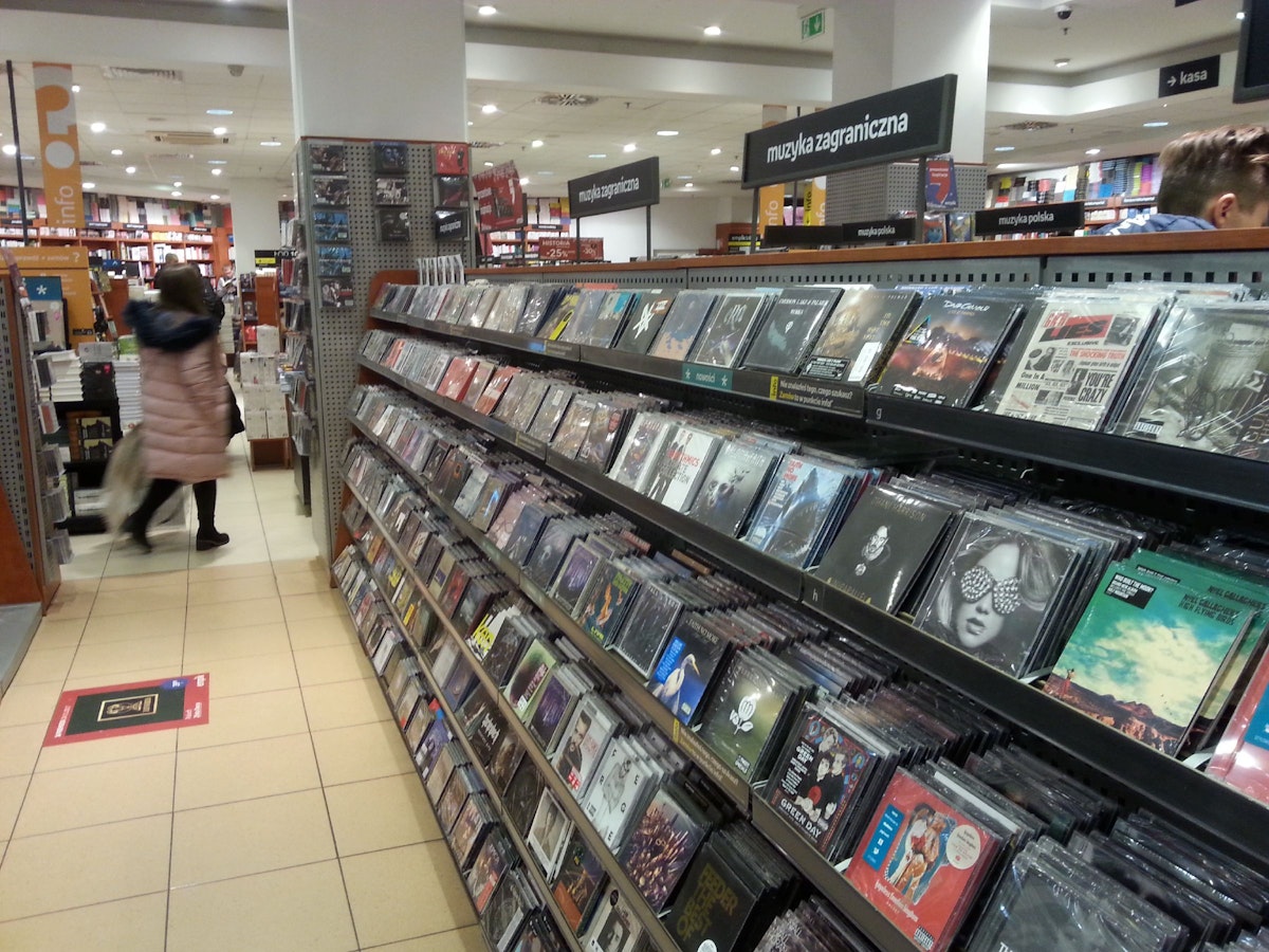 Empik, display of cds in store.
